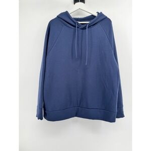 Eddie Bauer Navy Blue Hoodie Mens Large Soft Fleece‎ Raglan Sleeve Pullover